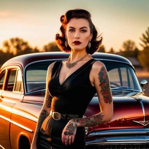 Vintage Pin-Up Portrait with Classic Car