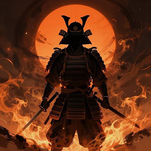 Samurai Warrior in Fiery Surroundings
