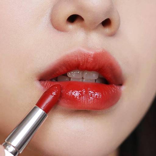 Glossy Red Lips Application Close-Up