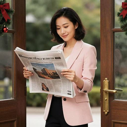 Chic Woman in Pink Blazer Smiling