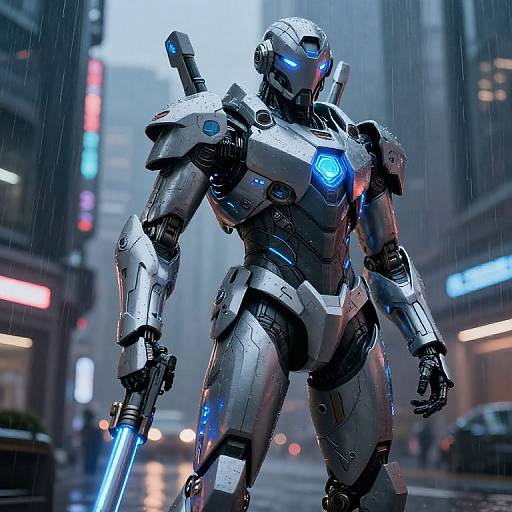 Futuristic High-Tech Armor in Rain