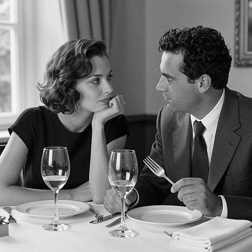 Intimate Dining Scene in Black and White