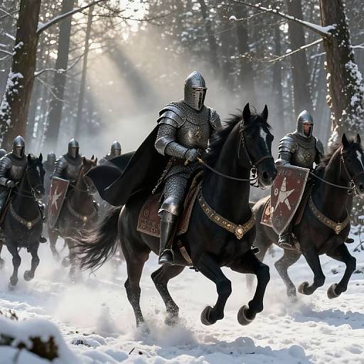 Teutonic Knights Charge Through Snowy Forest