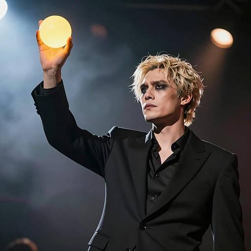 Mystical Man with Glowing Orb on Stage