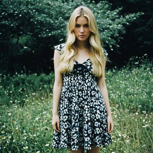 Blonde Woman in Floral Dress Outdoors