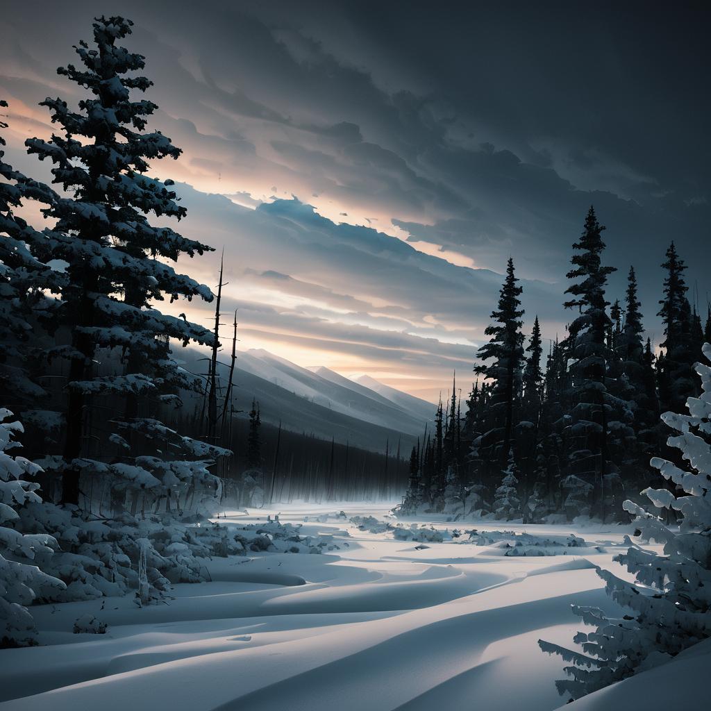 Dramatic Icy Wasteland at Dusk