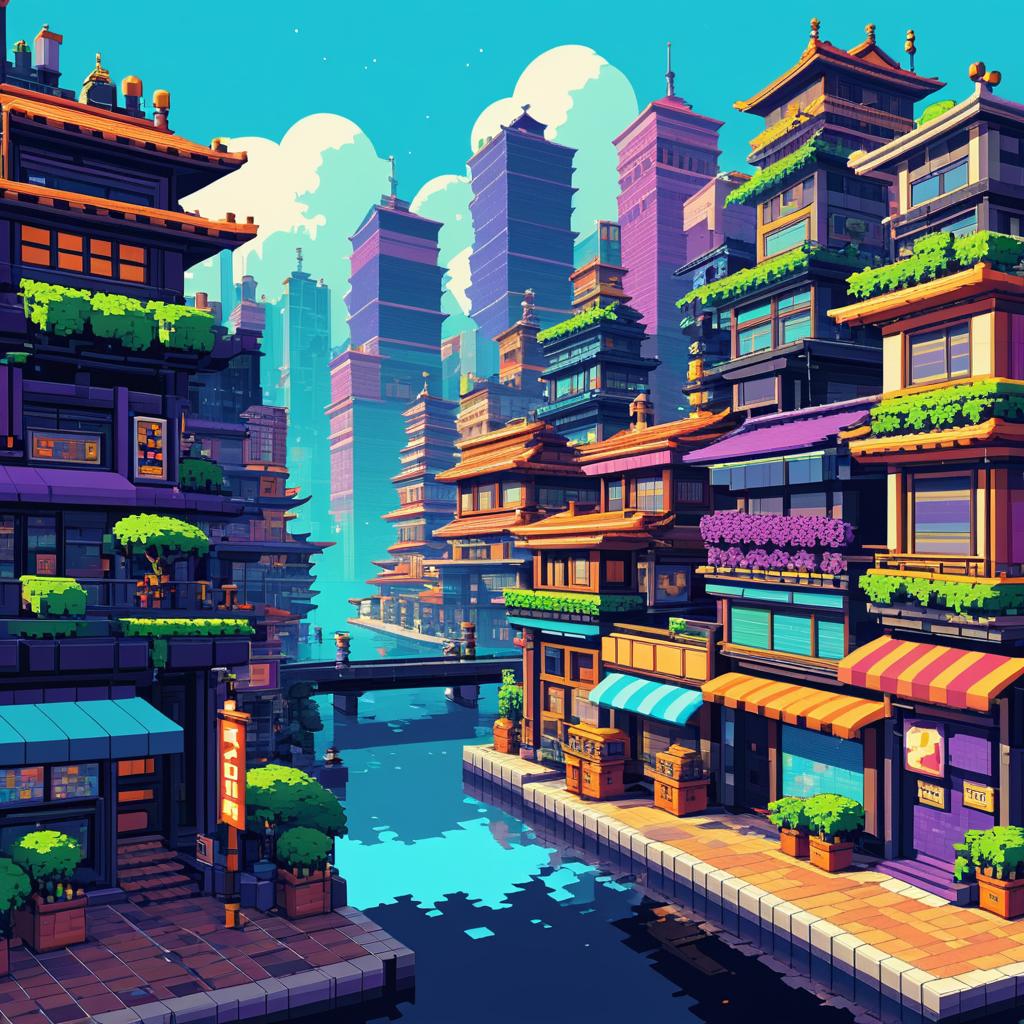 Retro Pixel Port Town in Vibrant Colors