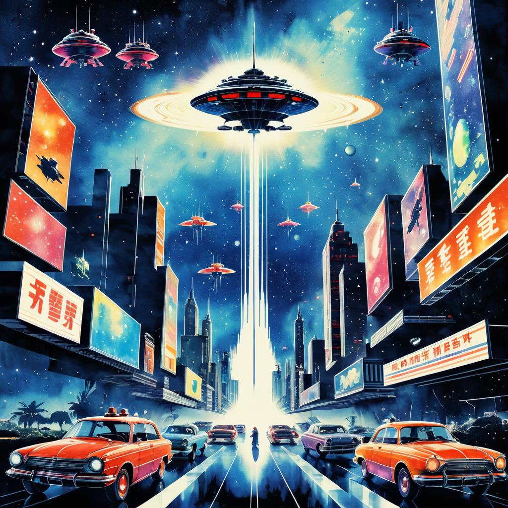 Watercolor Vintage Space Invaders Movie Poster