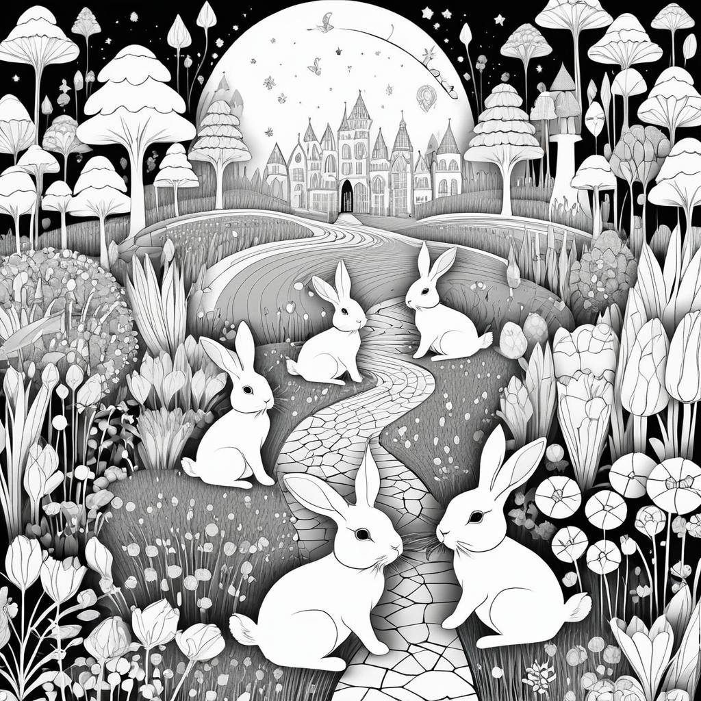 Whimsical Rabbits in Magical Gardens