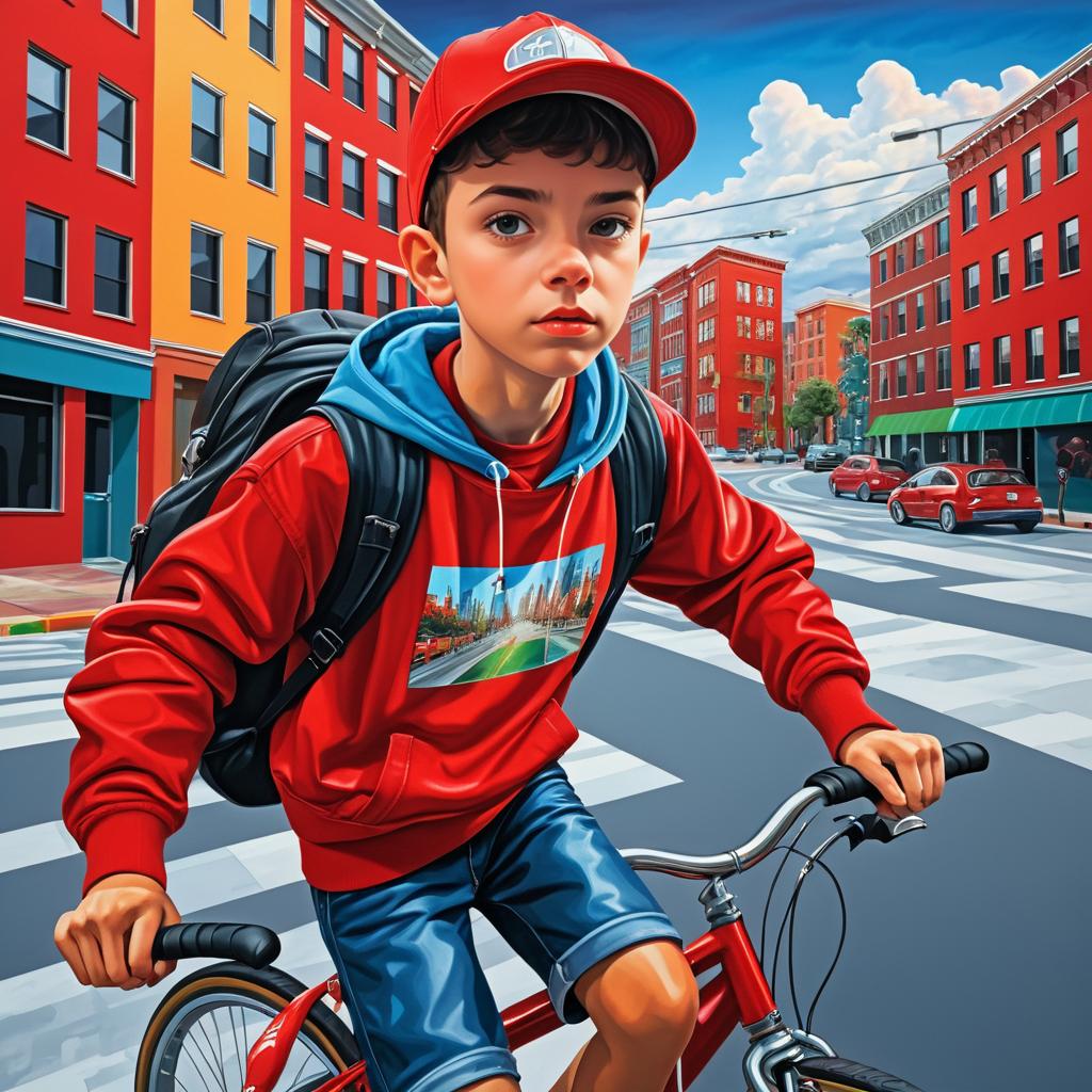 Surreal City Ride: Teen on Bicycle