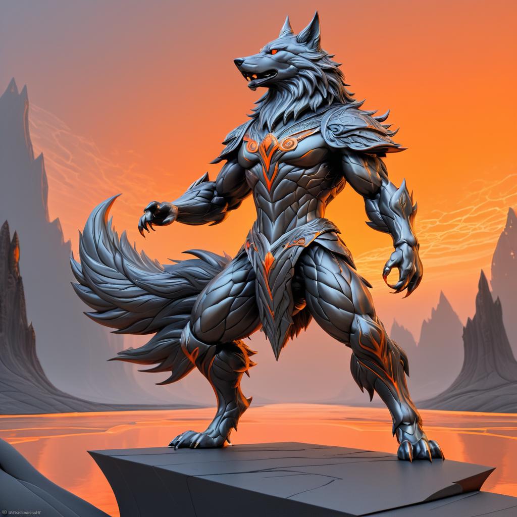 Majestic Anthropomorphic Wolf in Sunset Hues