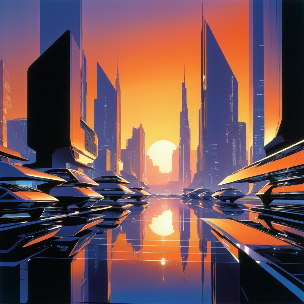 Futuristic Cityscape at Sunset Concept Art