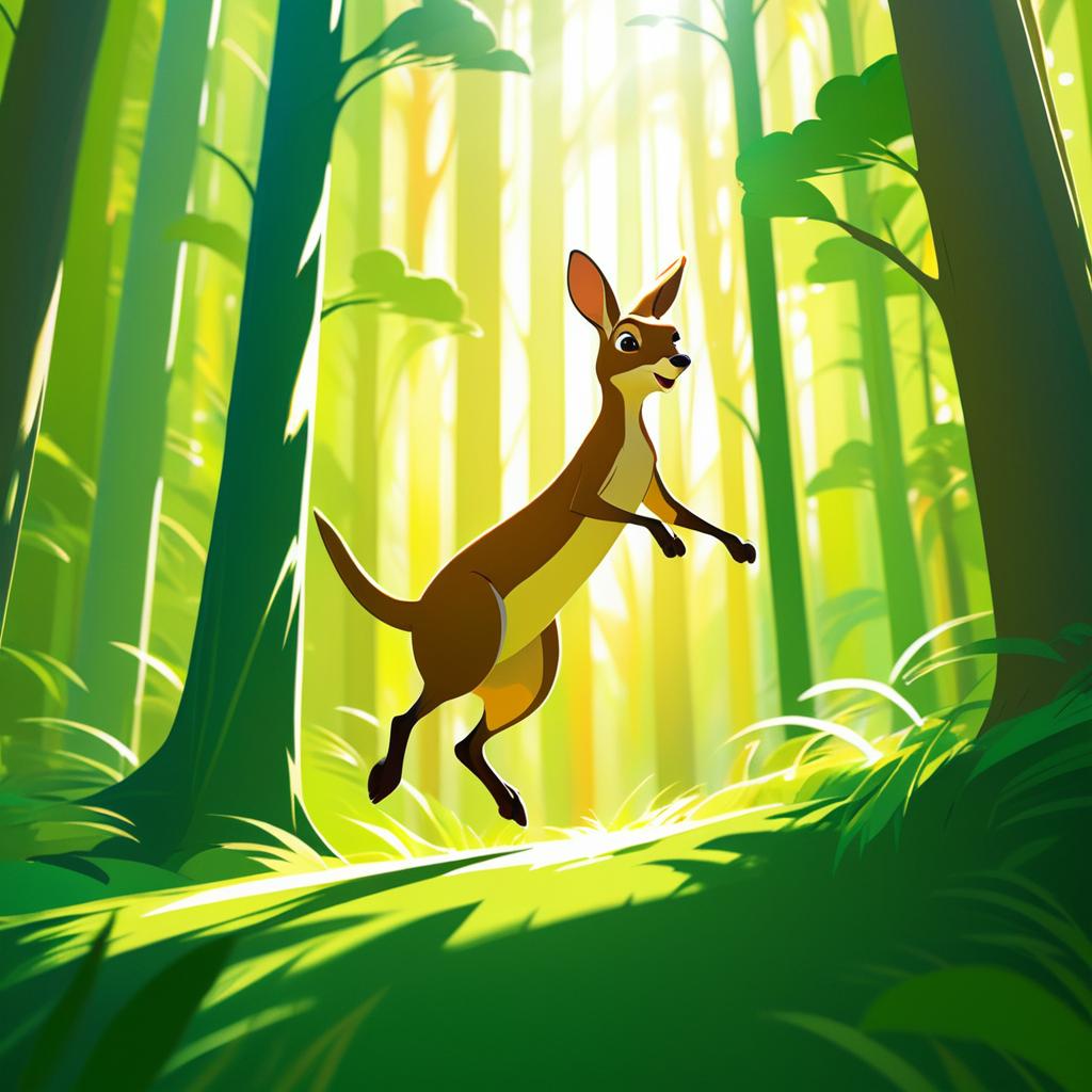 Dynamic Kangaroo Illustration in Lush Forest