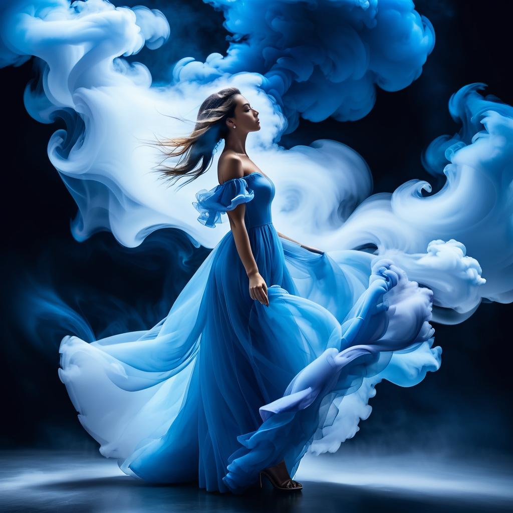 Dreamy Portrait of a Woman in Blue Smoke