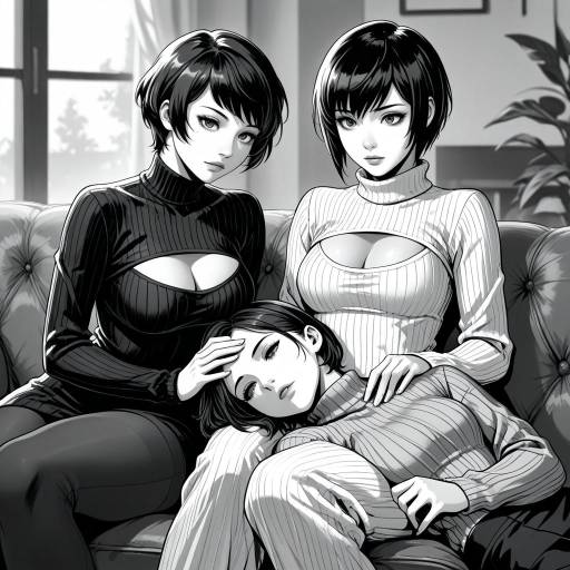 Monochrome Scene with Android Girls