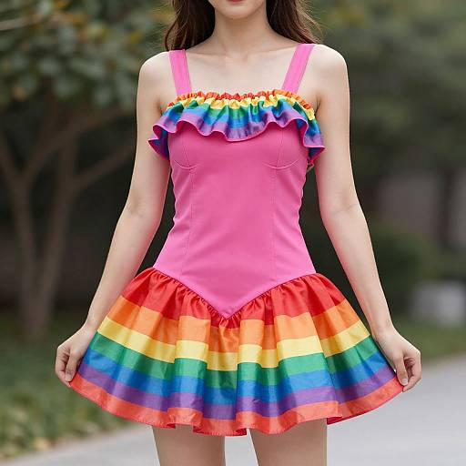 Woman in Rainbow Pink Costume