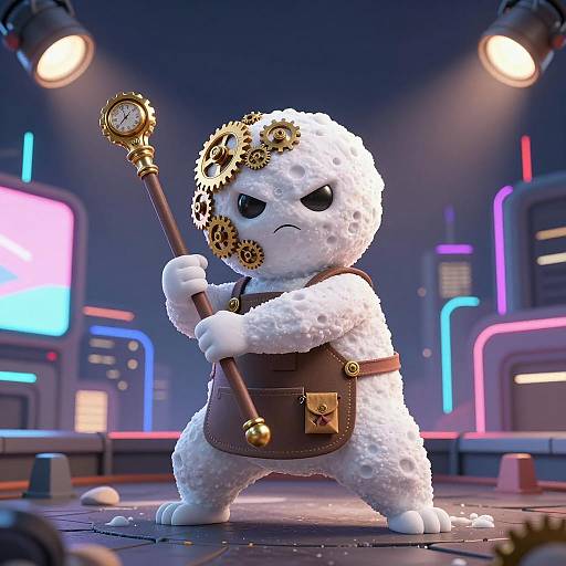 Futuristic Snowball Wizard in Neon City