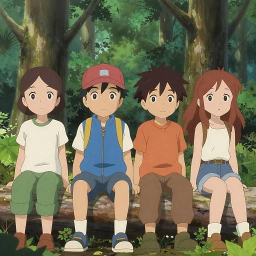 Children in Forest - Anime Illustration
