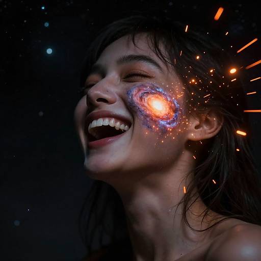 Cyberpunk Celestial Laugh Ignites Galaxy