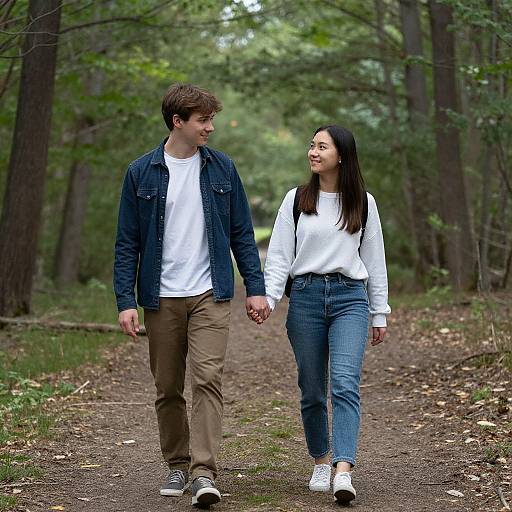 Couple Walking Hand in Hand in Forest