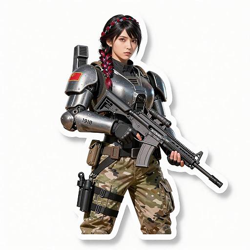 1918-Stamped Female Mech Pilot Sticker