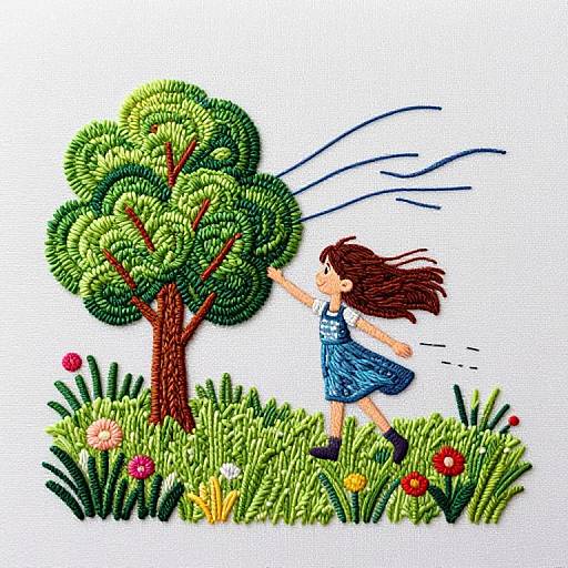 Pixar-Style Nature Wind Embroidery