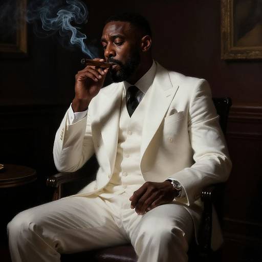 Man in White Suit Smoking Cigar