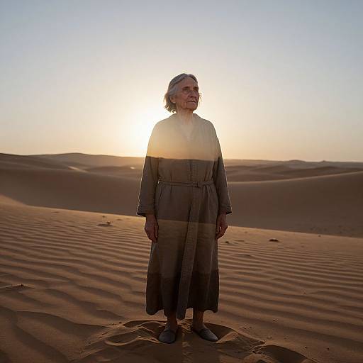 Elderly Woman in Desert Double Exposure