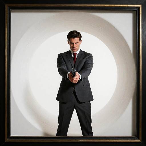Man in Suit Aiming Handgun in Framed Tunnel