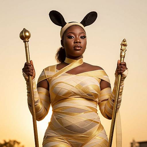 Nigerian Woman Wrapped in Golden Bandages