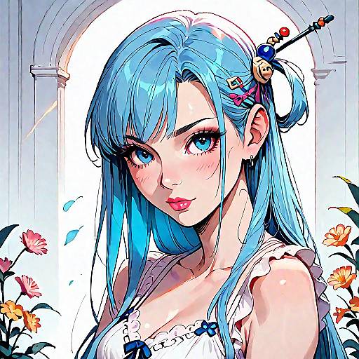 Anime Girl in White Negligee Portrait