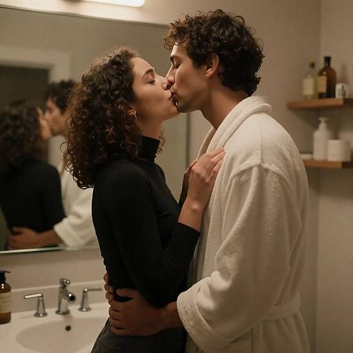 Intimate Bathroom Kiss at Dusk