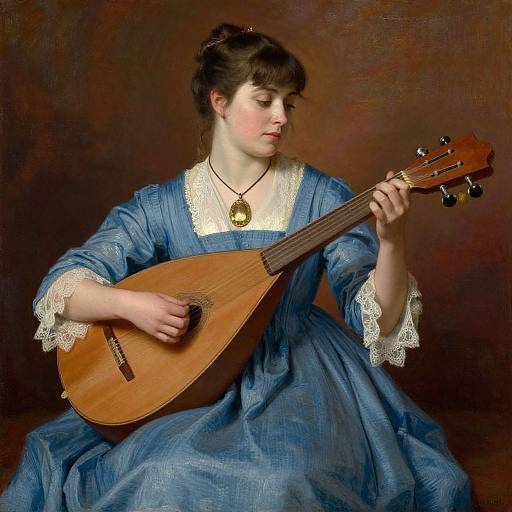 Vintage Woman Playing Lute Oil Painting