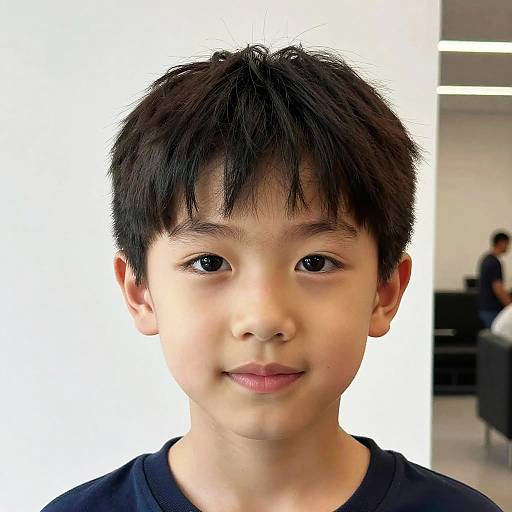Close-Up Portrait of Boy with Bowl Haircut