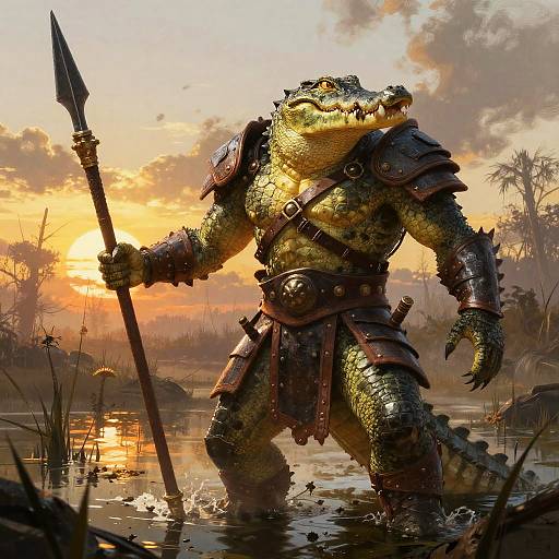 Humanoid Crocodile Spear Warrior