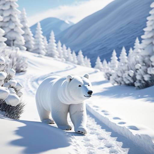 Polar Bear Walking on Snowy Mountain Path