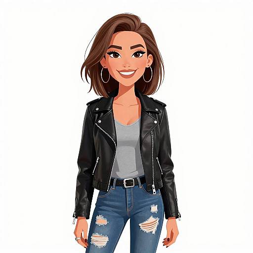 Smiling Woman in Biker Jacket