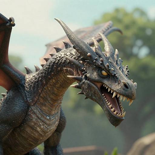 Focused Gray Dragon Head Close-Up