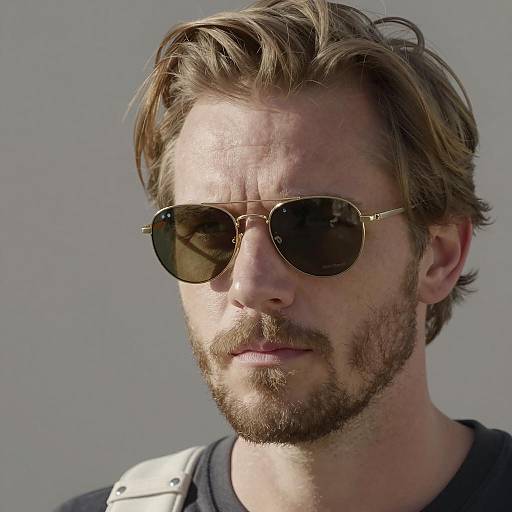 Serious Man in Gold-Rimmed Sunglasses