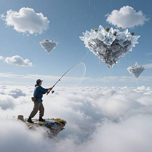 Fisherman Gathering Floating Cloud Islands