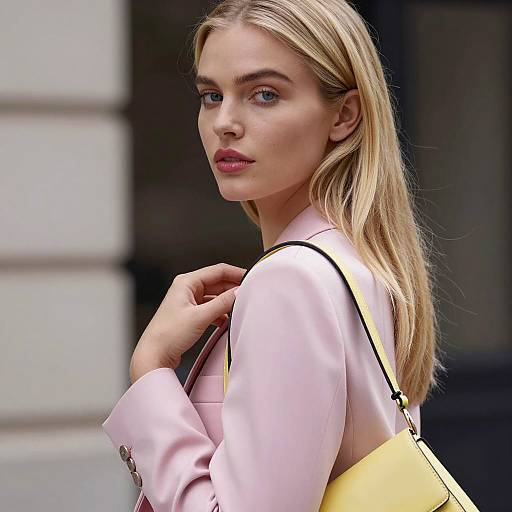 Elegant Blonde Woman in Pink Blazer