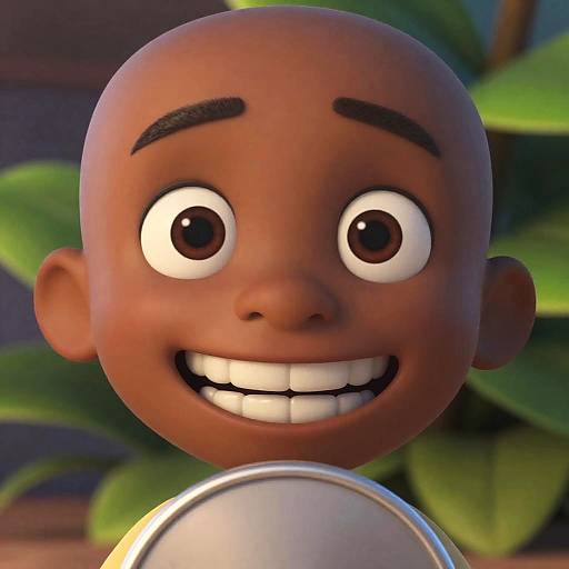 Cheerful Animated Character Among Greenery