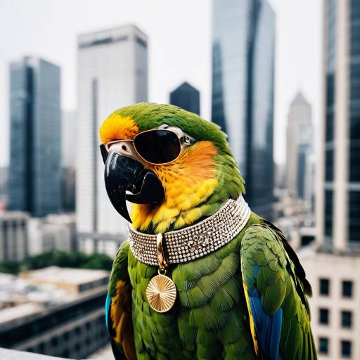 Parrot with Sunglasses and Jewelry in City