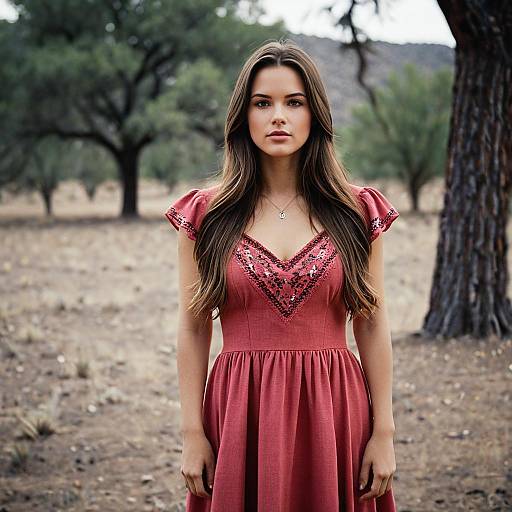 Young Woman in Pink Western Dress Outdoors