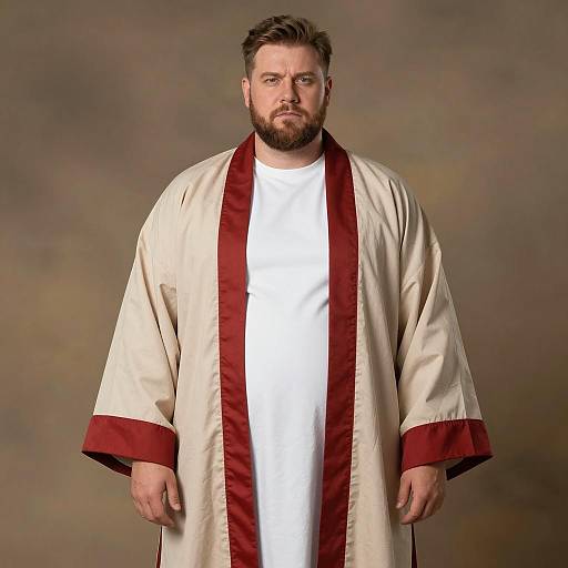 Man in Beige Robe with Red Trim