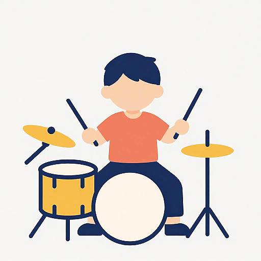 Minimalist Child Playing Drums Illustration