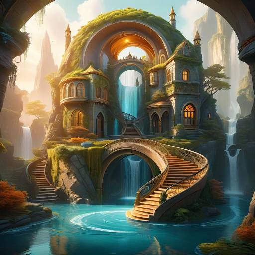 Whimsical Spiral Tower in Surreal Landscape