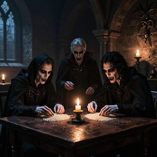 Vampires Counting Rice in Gothic Room