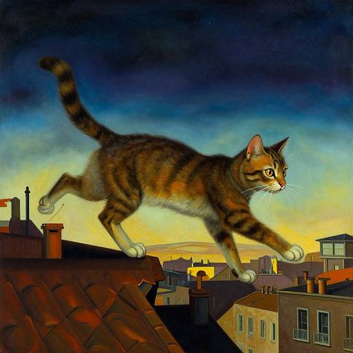 Surreal Cat Daemon on Rooftops