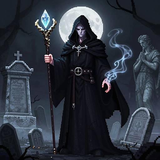 Moonlit Half-Elf Necromancer Pixel Art